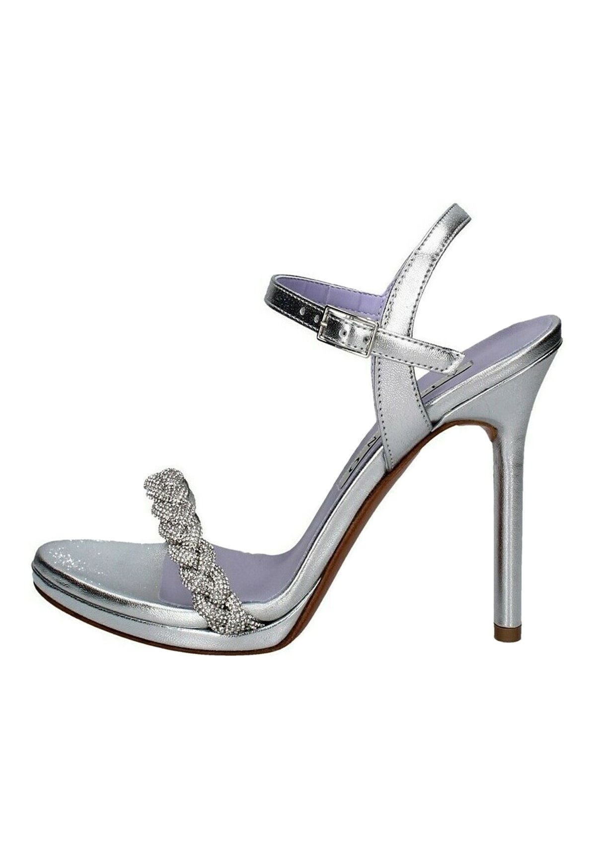 Sandali Gioiello Scarpe Platino Con Plateau Argento Sandalo