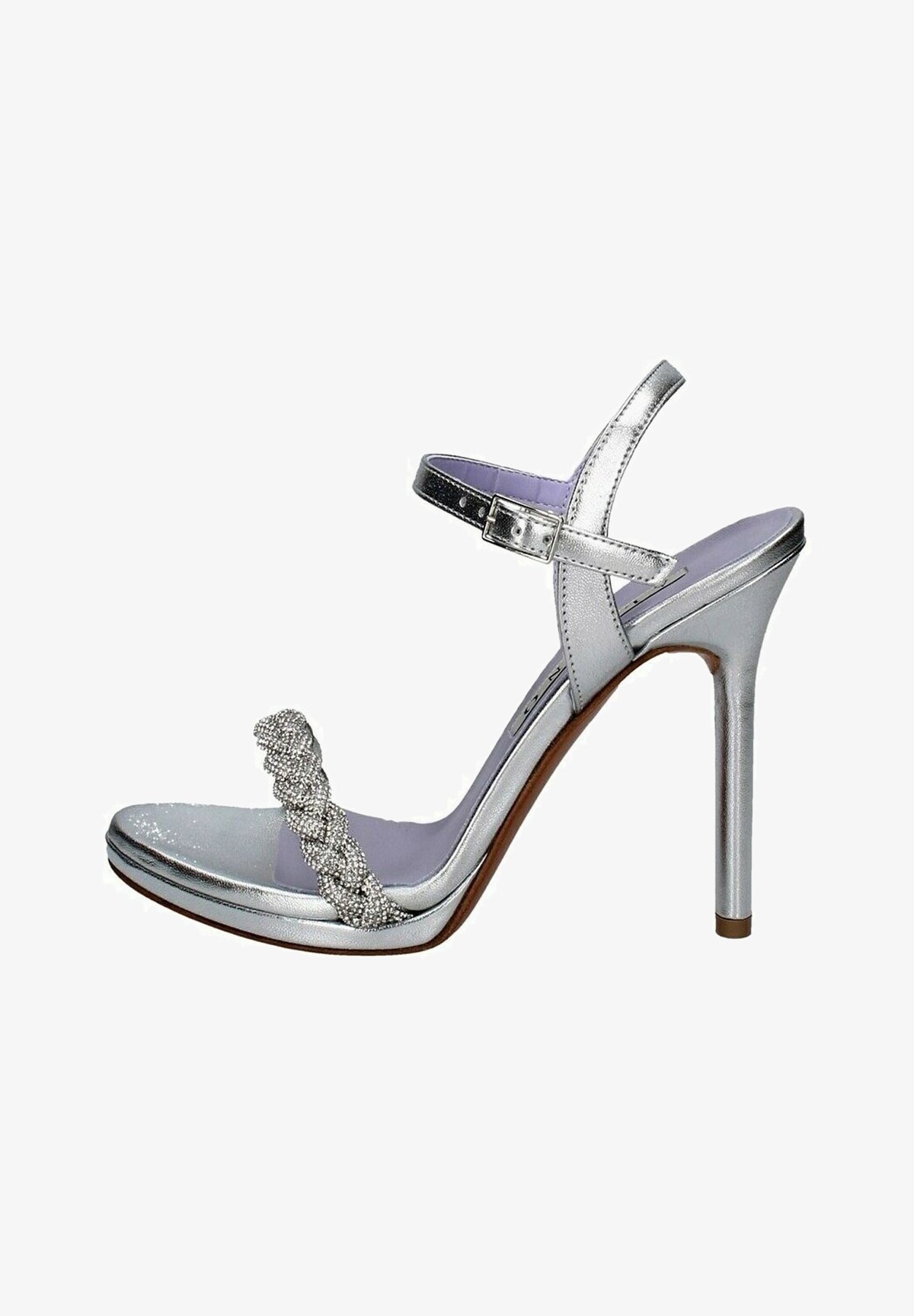 Sandali Gioiello Scarpe Platino Con Plateau Argento Sandalo