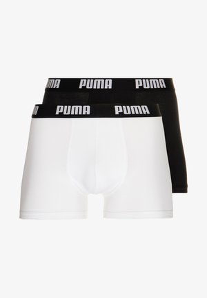 Puma Herren Boxershorts in Weiß und Schwarz. Weicher Baumwollmix, enganliegendes Design, elastischer Bund mit großem "PUMA"-Logo.