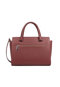 Borsa strutturata color bordeaux con texture a rilievo, manici doppi superiori e una tracolla removibile. Presenta una tasca con zip frontale.