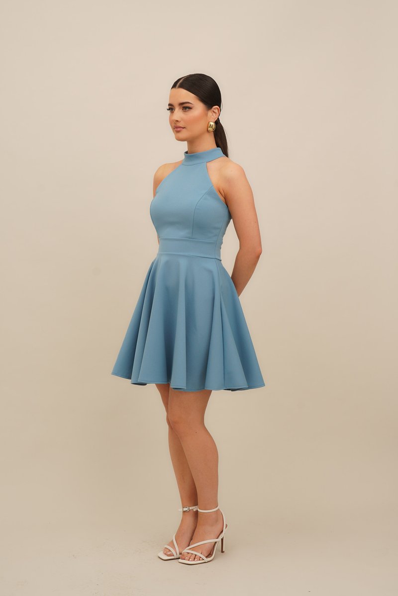 princess polly baby blue dress Blue High Neck Cocktail Dress,Satin Short Prom Dress