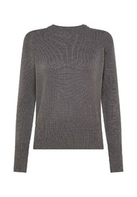 Maglione grigio a maglia con maniche lunghe, scollatura rotonda, polsini e orlo a coste. Motivo testurizzato su tutto il tessuto.