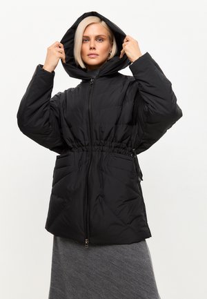 HOODED SHORT PUFFER WITH DRAWSTRING WAIST  - Dunfrakker - black