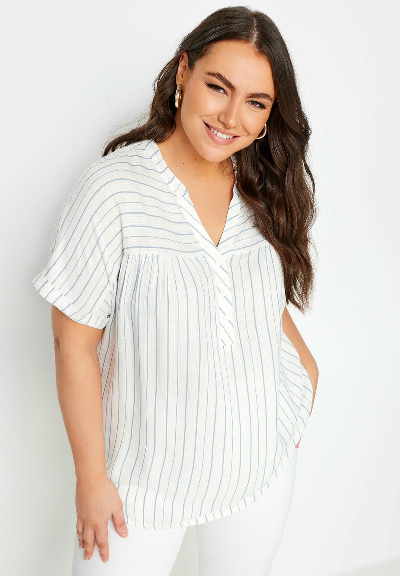 Yours Clothing STRIPE NOTCH NECK - Camicetta - white