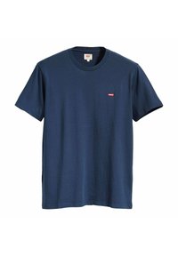 T-shirt manica corta blu navy con collo a giro e piccolo logo rosso Levi's sul lato sinistro del petto.