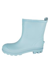 Lichtblauwe rubberen regenlaars met een gladde afwerking, ronde neus, antislipzool en een handy trekstrip aan de bovenkant voor eenvoudig aan- en uittrekken.