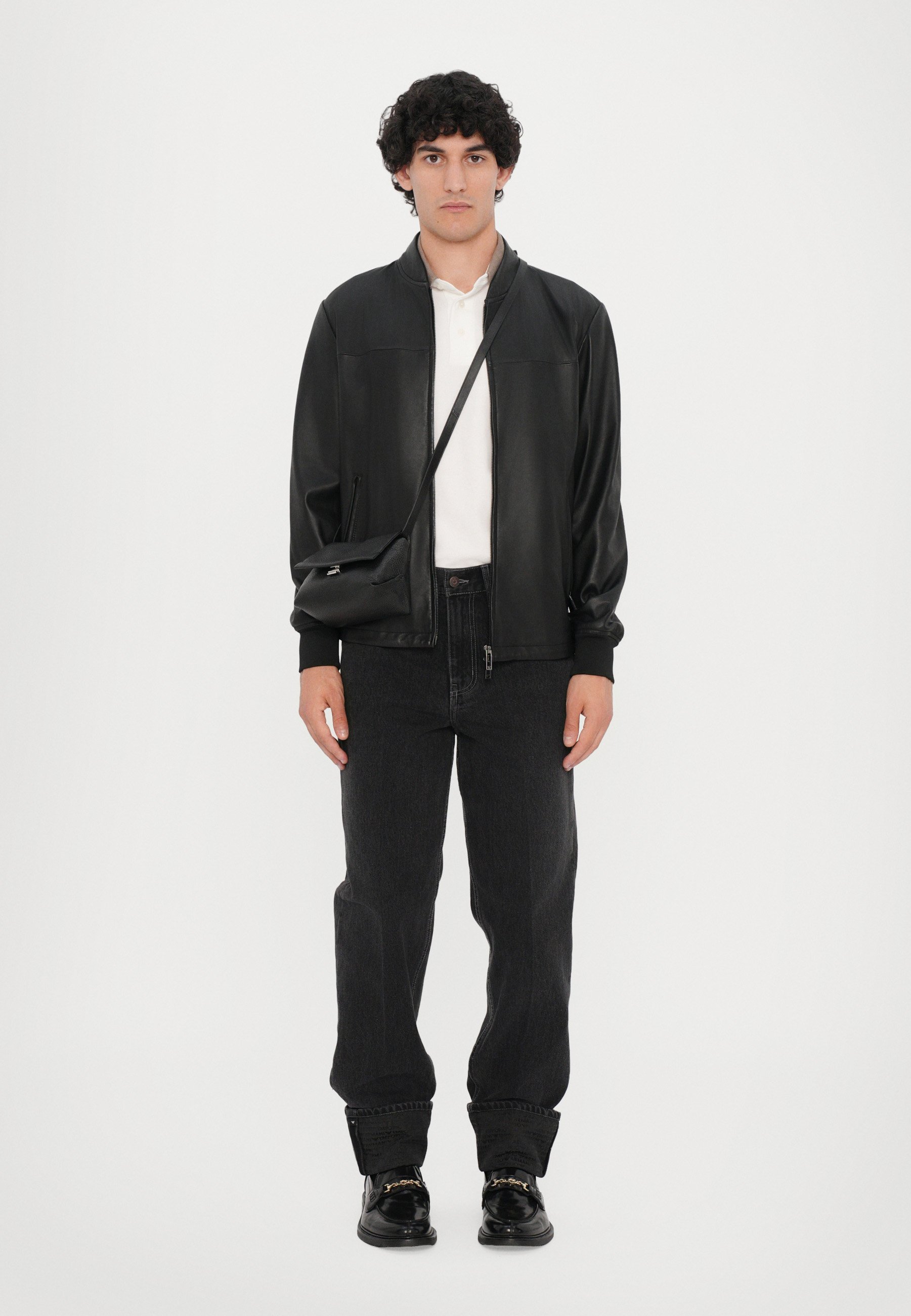 Emporio Armani BLOUSON JACKET - Leather jacket - black beauty