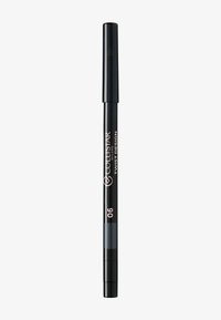 Crayon eye-liner noir à tourner avec une section grise, présentant un texte argenté et une finition lisse et brillante. La pointe est fine pour une application précise.