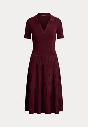 Lauren Ralph Lauren, RIB KNIT SHORT SLEEVE SWEATER DRESS - Φόρεμα-πουλόβερ - dark garnet