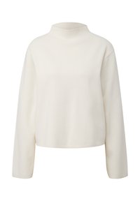 Cremefarbener Rollkragensweater mit langen Ärmeln, gerippter Textur und lockerer Passform. Hergestellt aus einem weichen, gemütlichen Stoff. Einfaches, minimalistisches Design.