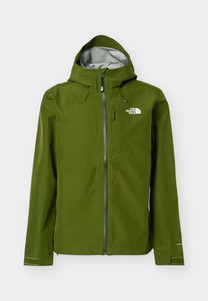 Πράσινο αδιάβροχο μπουφάν με κουκούλα, εμπρόσθιο φερμουάρ, τσέπη στο στήθος και λογότυπο The North Face στο αριστερό στήθος.