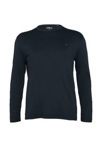 Langärmliges T-Shirt mit Rundhalsausschnitt in dunkelblau, aus weichem Baumwollstoff gefertigt. Hat ein kleines Logo auf der Brust.