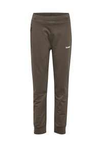 Olijfgroene sweatpants met een taps toelopend ontwerp, voorzien van een brede tailleband en een zipzak, gemaakt van zachte, rekbare stof.