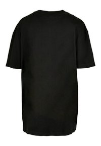 Schwarzes Baumwoll-T-Shirt mit entspannter Passform, kurzen Ärmeln, rundem Halsausschnitt und unifarbener Rückseite. Weiche Textur und keine sichtbaren Logos oder Muster.