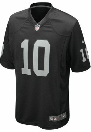 Czarny trykot NFL Nike z numerem 10 w wyraźnym szarym kolorze. Projekt z dekoltem w kształcie litery V, z siatkowymi akcentami oraz metką NFL na dolnym brzegu.