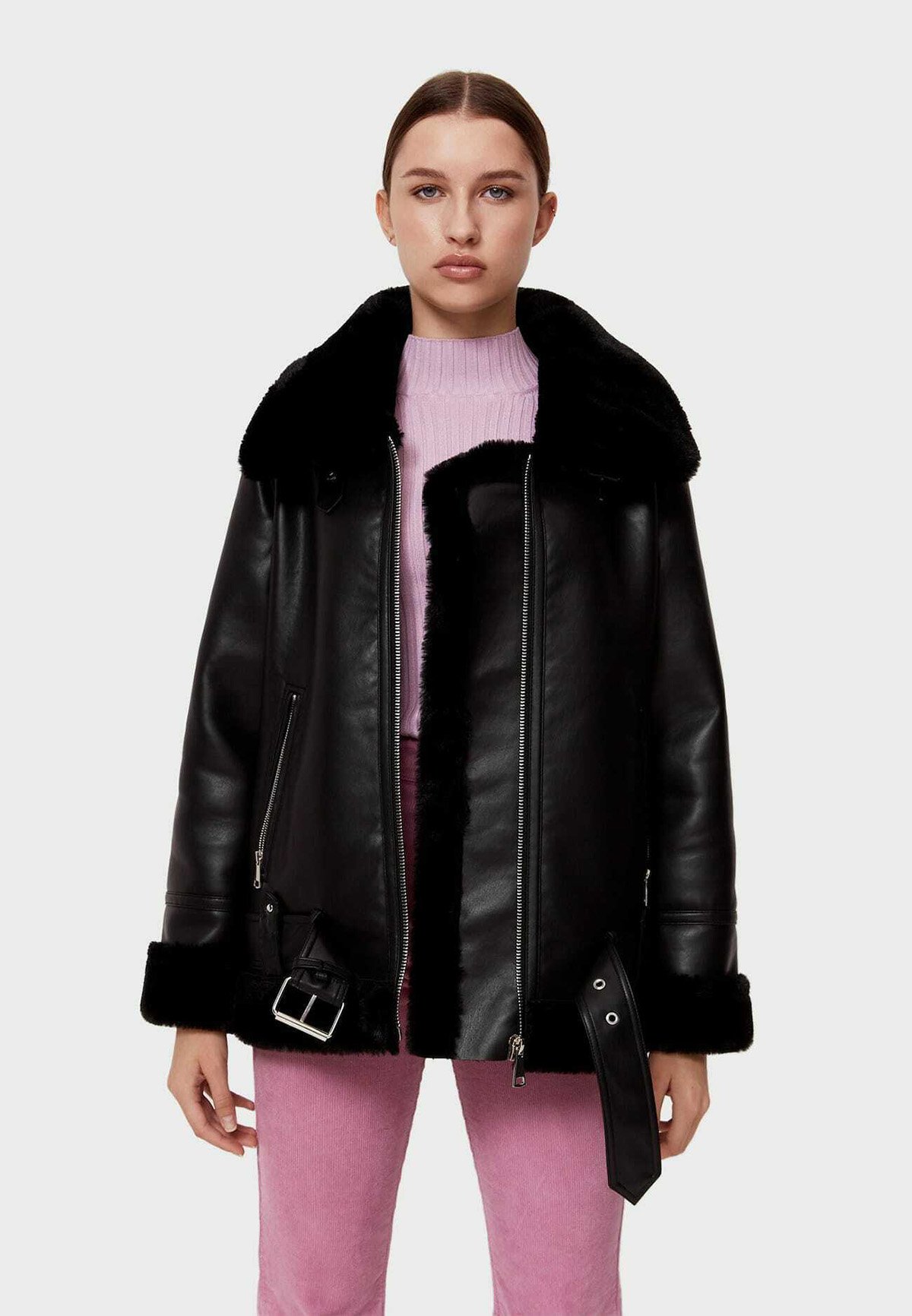 Stradivarius DOUBLEFACE - Giacca di pelle - black/nero - Zalando.it