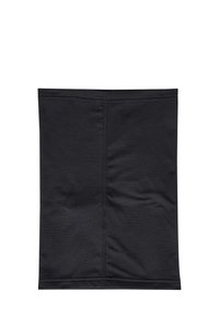 Sort halsrør lavet af ribbet stof, med en sømløs design og rene kanter for komfort og isolering.