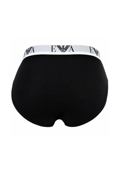 Mutandine nere in cotone con una fascia elastica bianca in vita con marchio nero. Il design è senza cuciture sul retro per una finitura liscia.