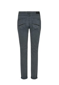 Grå slim-fit jeans med en mjuk yta, med två bakfickor och dragkedjeprydnader, uppvikta fållar och midjehöjd i medium.
