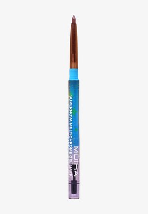 Crayon eye-liner gel rétractable avec un corps multicolore bleu et violet portant l'inscription "Supernova Multichrome Gel Liner".