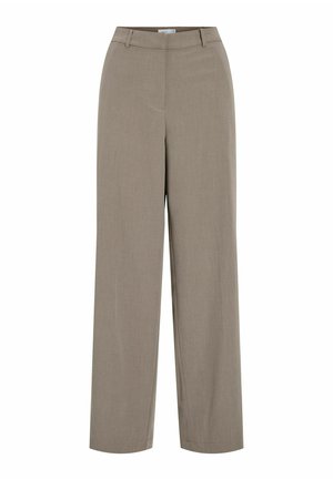 Trousers in light brown fabric, featuring a wide-leg design, smooth texture, and a classic waistband with belt loops.