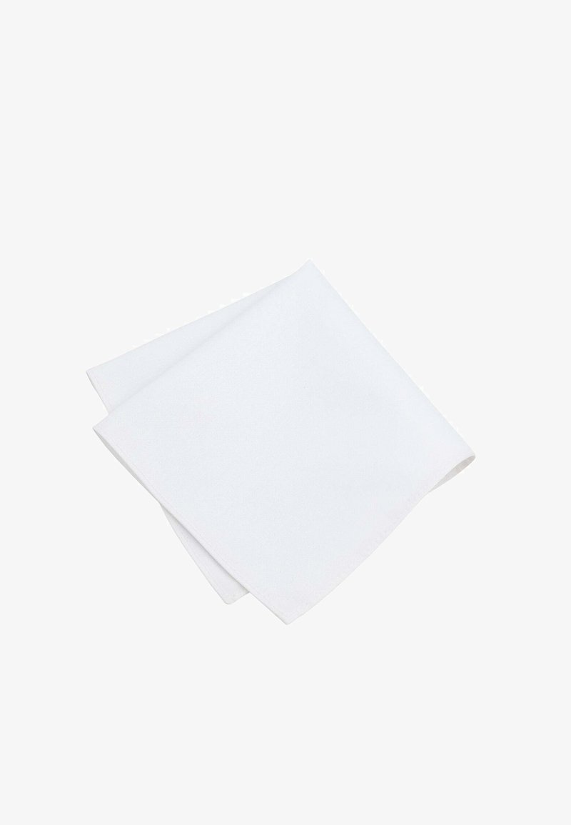 White cotton napkin, square shape, smooth texture, neatly folded, no visible patterns or embellishments, clean and simple design.