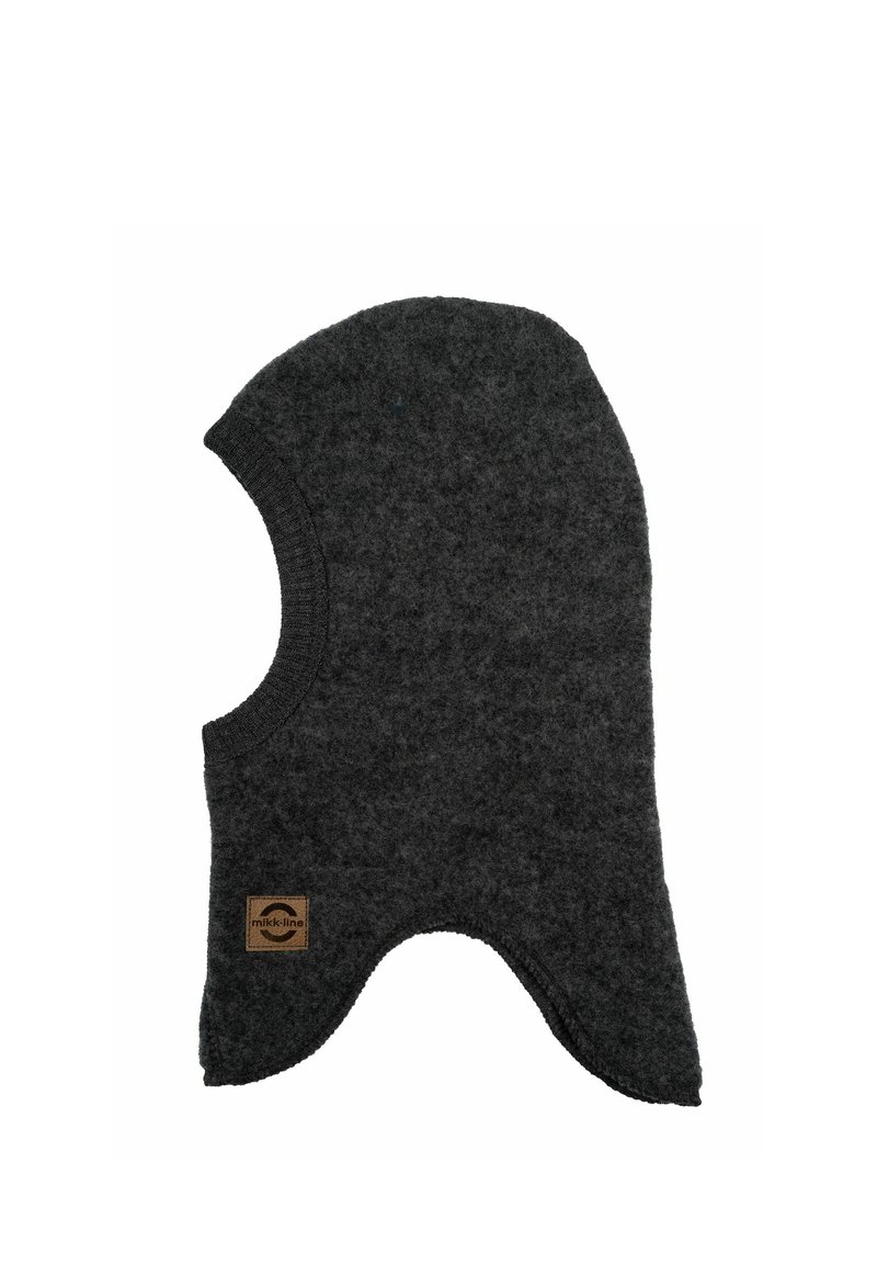 Grau Wolle-Balaclava mit abgerundetem Oberteil, dickem Textur und geripptem Rand. Verfügt über ein kleines braunes Etikett an der Seite.