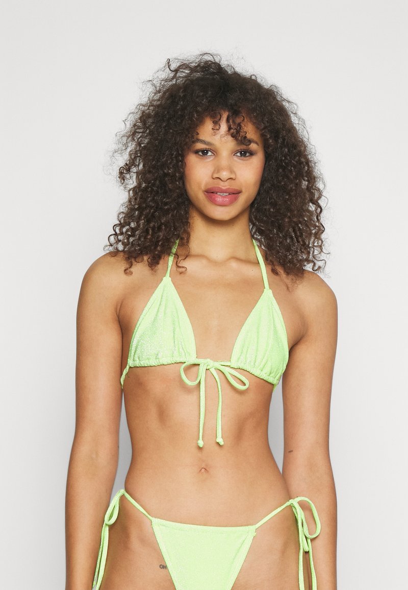 Good American SPARKLE TIE FRONT TRIANGLE Bikini top neongreen/neon
