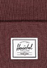 Bordeaux breikatoen met een geribbeld patroon. Bevat een wit label met zwarte opdruk met de tekst "Herschel" en aanvullende tekst eronder.