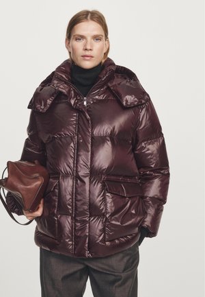 Massimo Dutti PUFFER  WITH HOOD  - Down jacket - bordeaux