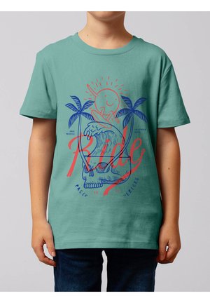watapparel, RIDE THE WAVES - Print T-shirt - teal monstera