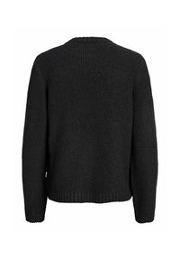 Pull noir en maille à manches longues avec poignets, ourlet et col côtelés, vu de dos sur fond blanc.