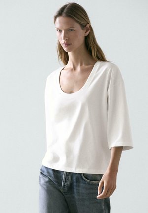 Massimo Dutti SCOOP NECK - T-Shirt basic - white