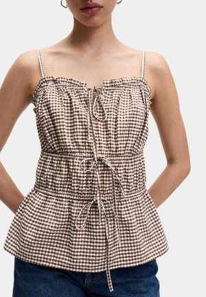 Marks & Spencer RICH GINGHAM TIE FRONT - Top - brown mix