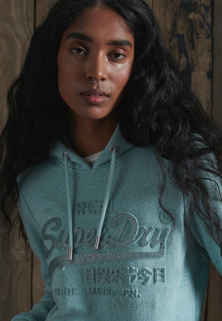 Superdry VINTAGE LOGO EMBOSSED GLITTER - Hoodie - mint snowy/turquoise -  Zalando.co.uk