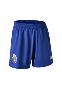 Pantalones cortos deportivos azules hechos de tela ligera, con una cintura elástica y el logo del Porto FC con detalles dorados.