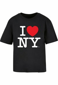 Čierne bavlnené tričko s bielou grafikou "I ♥ NY" s červeným srdcom. Krátke rukávy a okrúhly výstrih. Ležérny strih.
