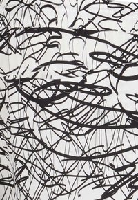 Black and white fabric featuring abstract, swirling line patterns on a smooth material. The design is bold and continuous across the surface.