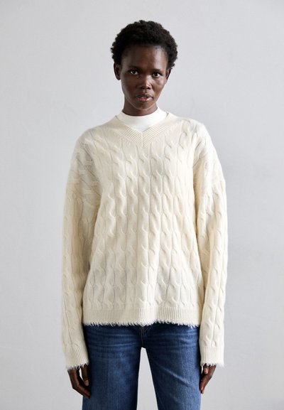 RE/DONE CABLE VNECK - Strickpullover - ivory
