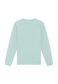 Sweatshirt vert menthe clair, col rond, manches longues, fabriqué à partir d'un tissu doux, texture lisse, avec des poignets et un ourlet côtelés.