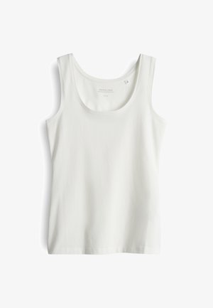 Débardeur en coton blanc avec un décolleté arrondi, des bretelles larges et une texture lisse. Présente un design simple sans motifs ni accents.