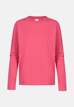 Langarm T-shirt van helderroze katoen, met een ronde halslijn en een ontspannen pasvorm. Glad textuur met minimale stikseldetails.
