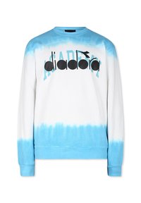 Felpa blu chiaro e bianca con sfumatura degradé, caratterizzata da un grande logo nero "diadora" e design a girocollo. Tessuto morbido, maniche lunghe.