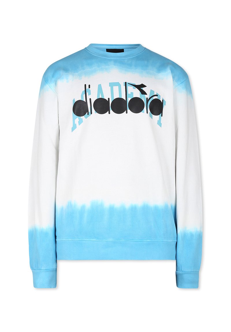 Felpa blu chiaro e bianca con sfumatura degradé, caratterizzata da un grande logo nero "diadora" e design a girocollo. Tessuto morbido, maniche lunghe.