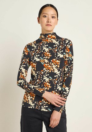 LANIUS STEHKRAGEN MIT KRÄUSELN - Langarmshirt - print black orange