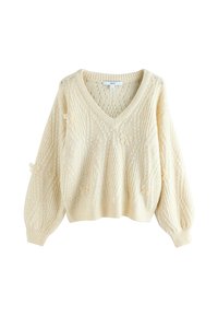 REGULAR FIT - STITCH V-NECK BOW ARGYLE  - Džemperis - ecru
