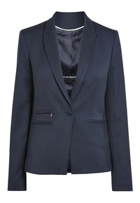 Blazer blu navy realizzato in tessuto testurizzato, con chiusura a un bottone, due tasche frontali e interno foderato in satin. Vestibilità strutturata.