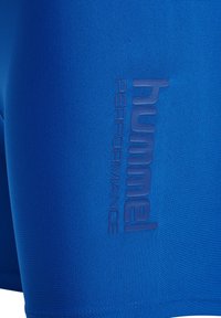 Blå sportshorts i mjukt, stretchigt tyg. Har en präglad "hummel PERFORMANCE"-logotyp på sidan. Åtsittande design.