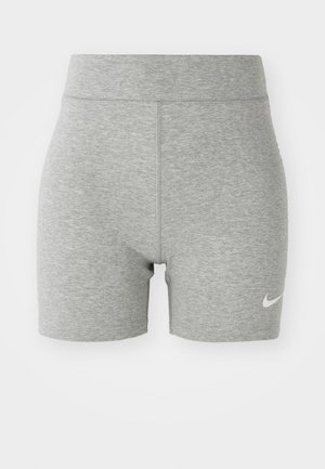 Gray athletic shorts made of soft fabric, featuring a high waistband and a small white Nike logo on the lower left side.