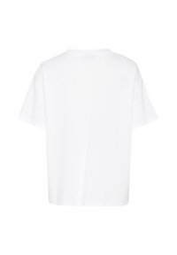 T-shirt blanc à manches courtes avec une coupe décontractée. Présente un col ras du cou et une texture en coton lisse sans motifs ni accents visibles.
